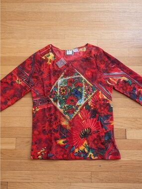 Red Floral-Print Long Sleeve Tee